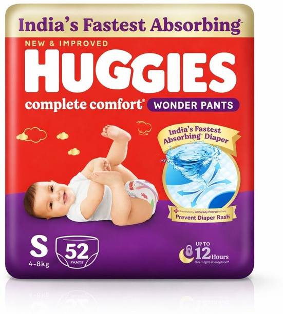 Huggies Comfort Wonder Pants Style Baby(Weight 4-8 Kg) India's Fastest Absorbing Diapers Pant Diapers - S