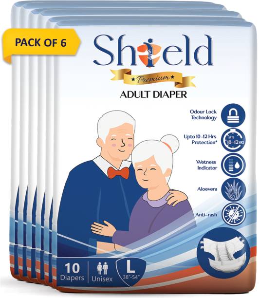 SHIELD Premium Tape Style Adult Diapers - L (10*6 Piece...