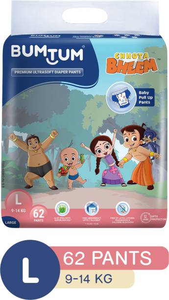 BUMTUM Chhota Bheem Premium Baby Pull-Up Diaper Pants with Aloe Vera,Wetness Indicator and 12 Hours Absorption - Large - L