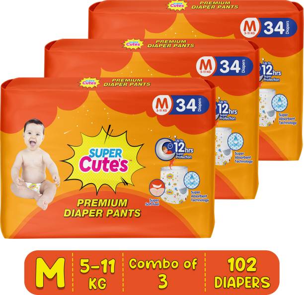 Super Cute's Premium Baby Diapers, Soft and Rash Free Diapers, Overnight Leakage Protection - M