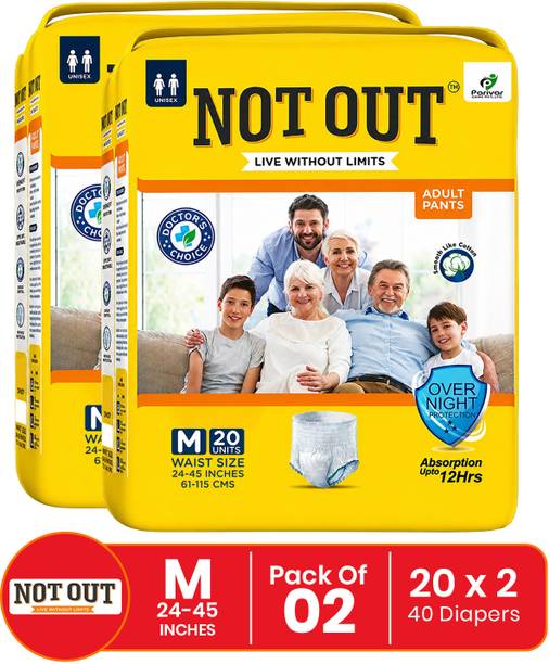NOT OUT Pant Style Adult Diaper | Waist Size 24-45 Inch | 12-Hr Protection & Odour Free Pant Diapers - M