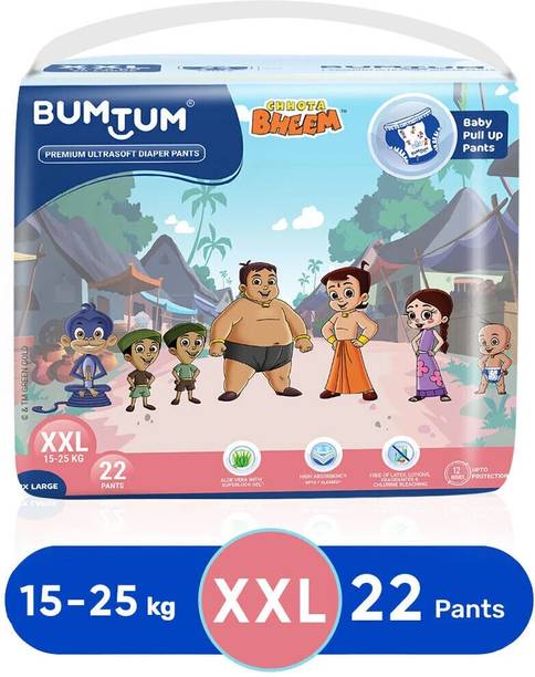 BUMTUM Chhota Bheem Premium Baby Pull-Up Diaper Pants with Aloe Vera,Wetness Indicator and 12 Hours Absorption - XXLarge - XXL