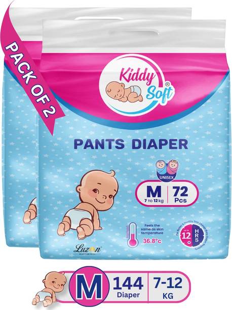KiddySoft Baby Diaper Pants | Super Absorbent- Crisscross Top Layer | 7-12 KG | Pack of 2 - M