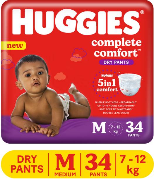 Huggies Complete Comfort Dry Pants Medium Baby Diaper Pants with 5 in 1 Comfort - M
