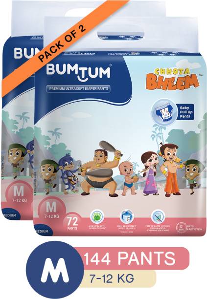 BUMTUM Chhota Bheem Premium Baby Pull-Up Diaper Pants with Aloe Vera,Wetness Indicator and 12 Hours Absorption Combo Pack - Medium - M