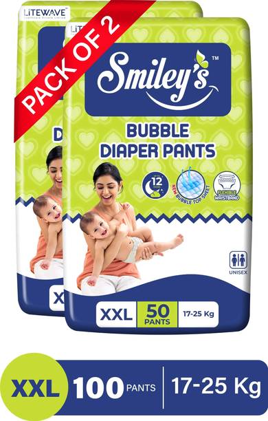 LITEWAVE Smiley's XXL Size Bubble Baby Diaper Pants| Elastic Waistband| 17-25 kg - XXL