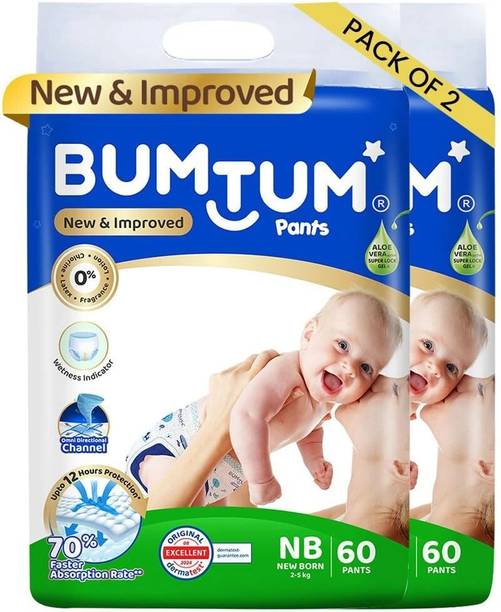 BUMTUM Baby Diaper Pants, Double Layer Leakage Protection Infused with Aloe Vera - New Born