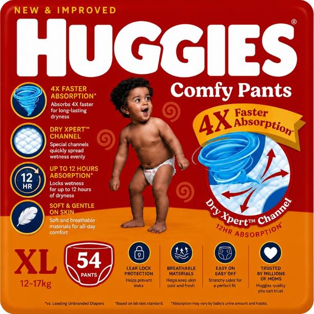 Huggies Comfy Pants Style Baby Diapers 4X Faster Absorption Pant Diapers - XL
