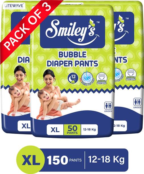 LITEWAVE Smiley's XL Size Bubble Baby Diaper Pants| Elastic Waistband| 12-18 kg - XL