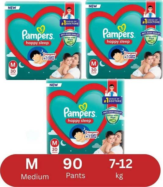 Pampers Anti rash lotion with Aloe vera baby Medium size diaper pants combo(Pack of 3) - M