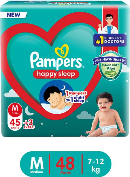 Pampers Happy Sleep Pant Style Baby Diaper, 1 Night Sleep with Anti Rash Shield - M