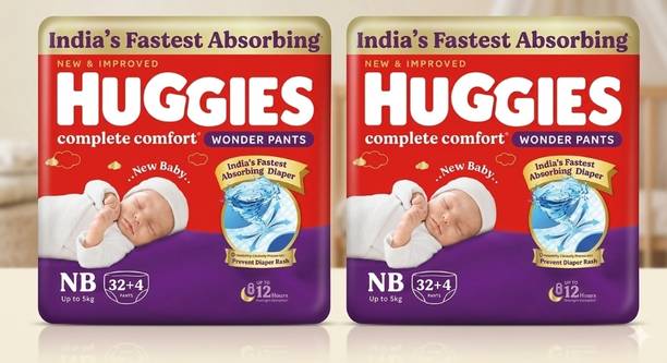 Huggies Wonder Pants Monthly Box Diapers, New Born (NB) Size, 64 Count, Up to 5 kg Pant Diapers - New Born
