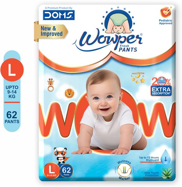 Wowper Fresh Baby Diapers Pants by Doms|Wetness Indicator| Upto 12Hrs Absorb | 9-14 Kg - L