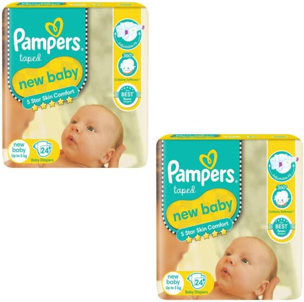Pampers ACTIVE BABY TAPED DIAPER PANTS 24+24 PACK OF 2 - New Born