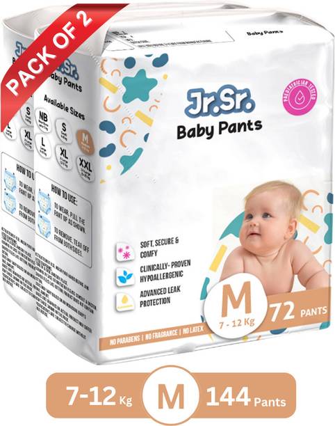 Jr. Sr. Baby Diaper Pants with Advanced Leak Protection | Soft & Comfortable | Pack of 2 - M