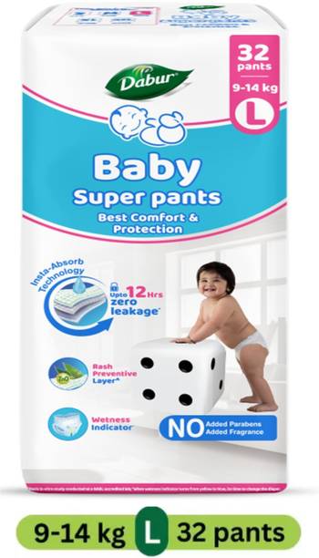 Dabur Baby Super Pants | Diaper Infused with Aloe Vera, Shea Butter & Vitamin E | Insta-Absorb Technology - L