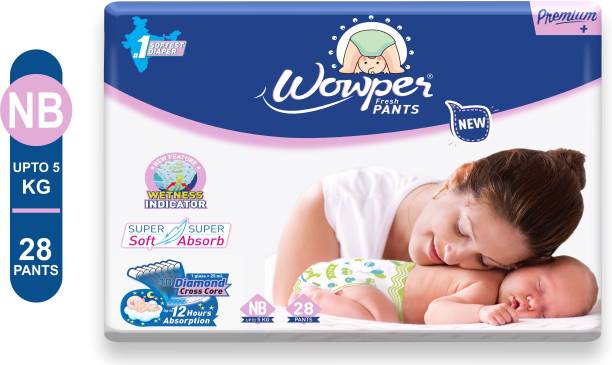 Wowper Fresh Baby Diapers Pants | Upto 12 Hrs Absorption | 0-5 Kg - New Born