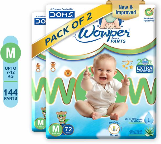 Wowper Fresh Baby Diapers Pants by Doms|Wetness Indicator| Upto 12Hrs Absorb | 7-12 Kg - M