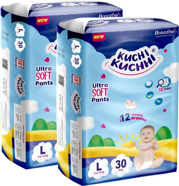 KUCHI KUCHHI Premium super soft baby diaper with a 3D bubble top (Pack of 2) - L