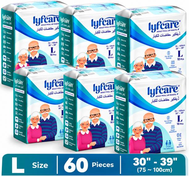 lyfcare Pull-Up Pants | Waist Size (30-39 Inch) Adult Diapers - L