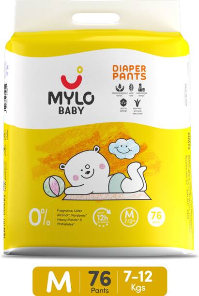 MYLO Baby Diaper Pants|Super Absorbent with Aloe Vera|Leak Proof|Anti Rash|Jumbo Pack Pant Diapers - M