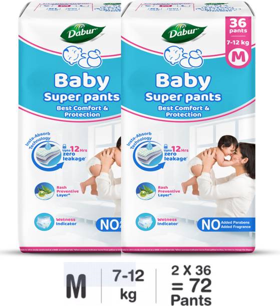 Dabur Baby Super Pants | Diaper Infused with Aloe Vera, Shea Butter & Vitamin E | Insta-Absorb Technology - M