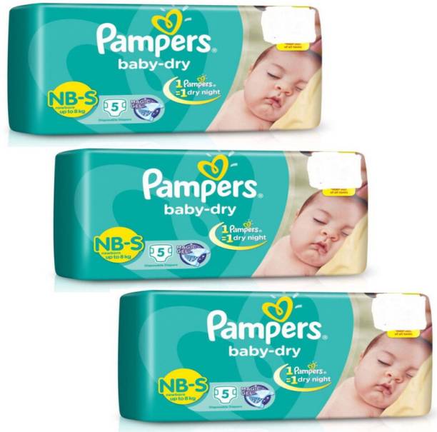 Pampers DIAPERS BABY DRY NBS 5+5+5 PACK OF 3 - New Born