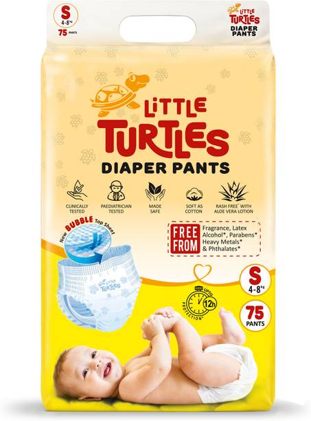 Little Turtles Baby Diaper Pants | Bubble Top Sheet | 12Hr Leak Protection | 4-8 Kg - S