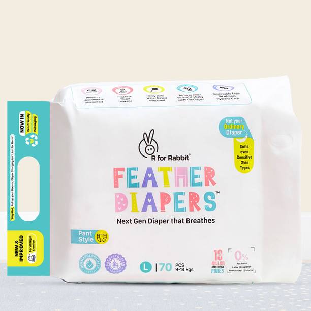 R for Rabbit Feather Diaper Pants for Baby, Large - Pack of 1 x 70, 70 Diapers Pant Diapers - L