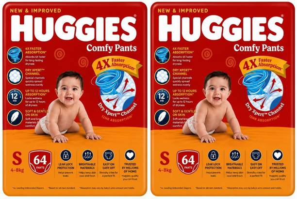 Huggies Comfy Pants Pant Style Diapers, Size S, 128 Count with 4X Faster Absorption - S
