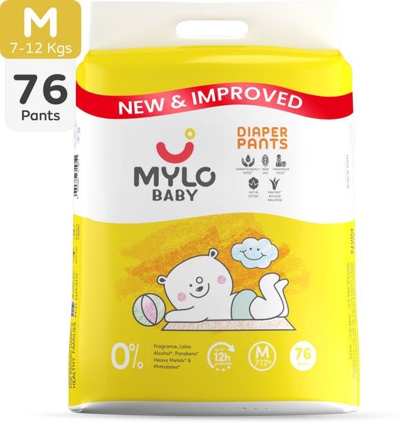 MYLO Baby Diaper Pants|Super Absorbent with Aloe Vera|Leak Proof|Anti Rash|Jumbo Pack - M