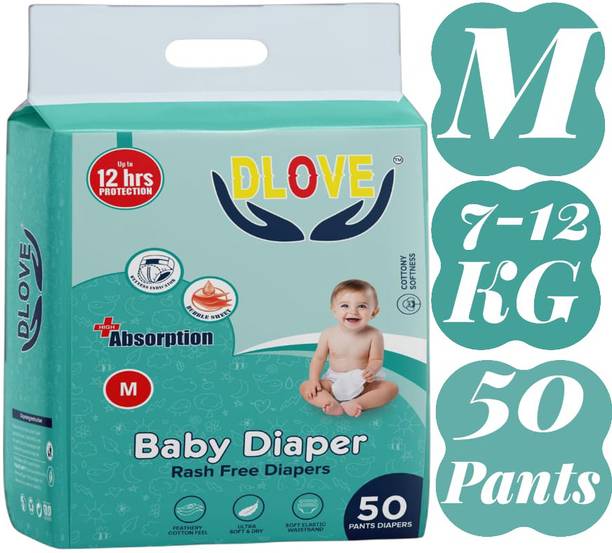 DLOVE D LOVE Pants Leakage Protection -7 to 12 Kg (Medium, 50 Count, Pack of 1) - M