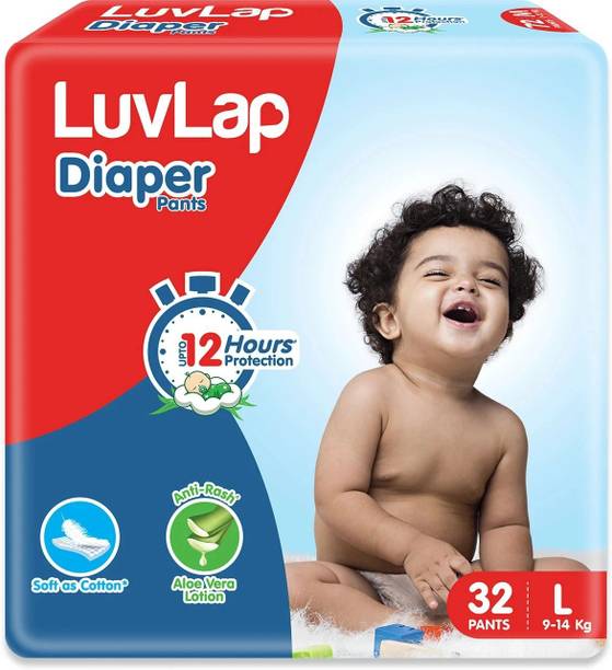 LuvLap Diaper Pants Large (LG) 9 to 14Kg, 32 Count, Baby Diaper Pants, with Aloe