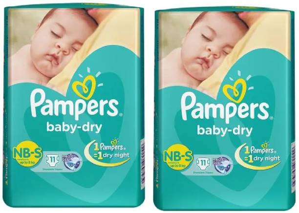 Pampers BABY DRY DIAPERS NBS- 11+11 PACK OF 2 - New Born