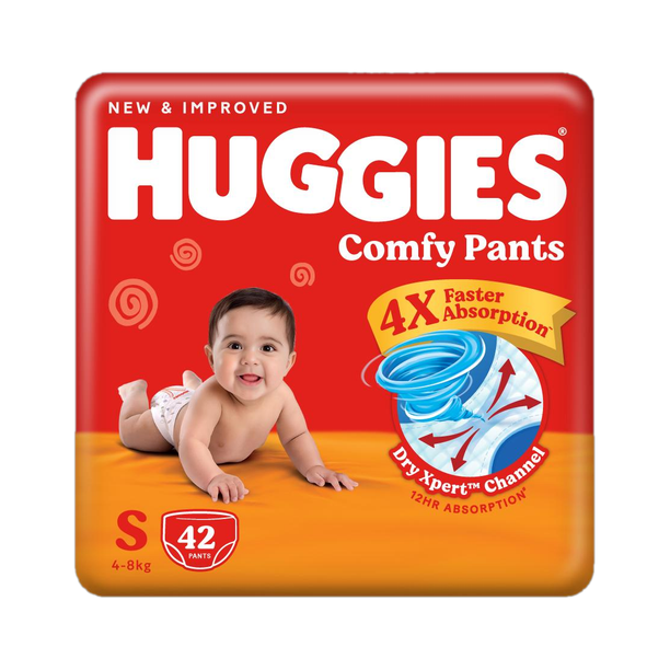 Huggies Comfy Baby Diaper Pants, Upto 50% Faster Absorption - S