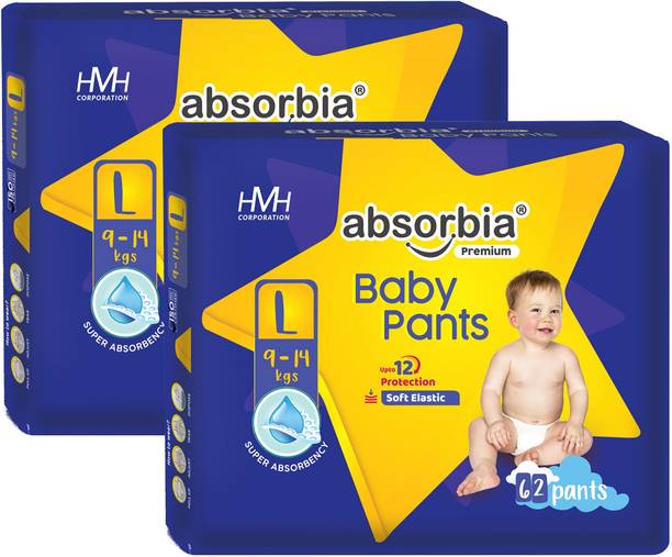 ABSORBIA Jumbo Baby Pant Diaper Large (L) 9-14 Kg, 124s x Pack of 2