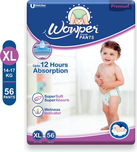Wowper Fresh Baby Diapers Pants | Wetness Indicator | Upto 12 Hrs Absorption | 14-17 Kg - XL