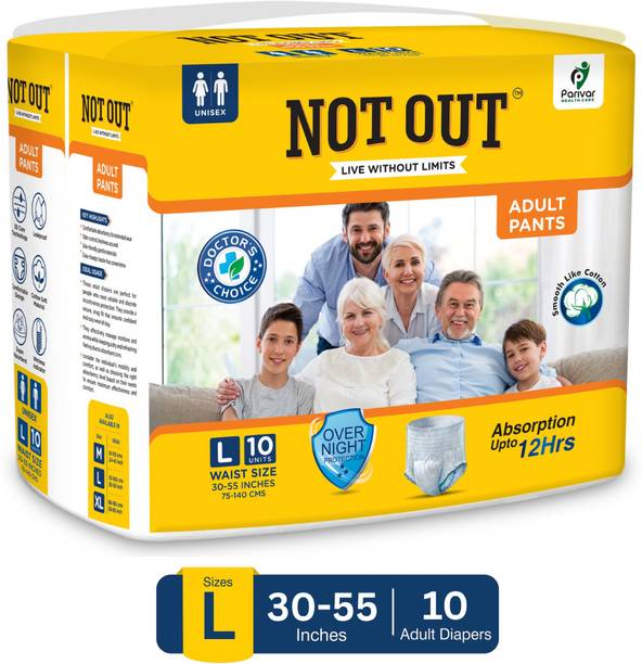 NOT OUT Pant Style Adult Diaper | Waist Size 30-55 Inch | 12-Hour Overnight Protection - L