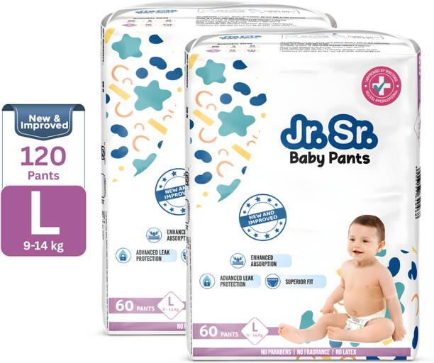 Jr. Sr. Baby Diaper Pants with Advanced Leak Protection Soft & Comfortable Pant Diapers - L