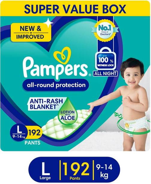 Pampers All Round Protection Diaper Pants, Anti Rash Blanket, Lotion with Aloe - L