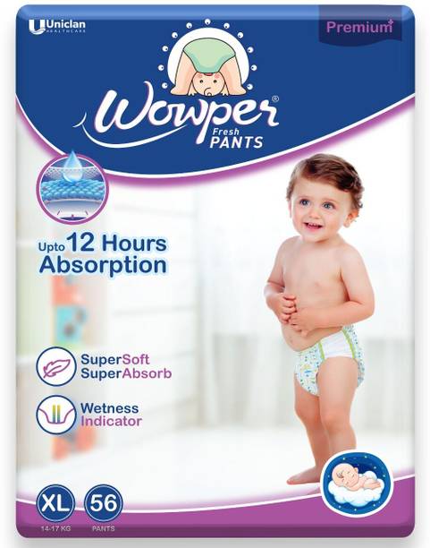 Wowper Fresh Baby Diapers Pants | Wetness Indicator | Upto 10 Hrs Absorption | 14-17 Kg - XL
