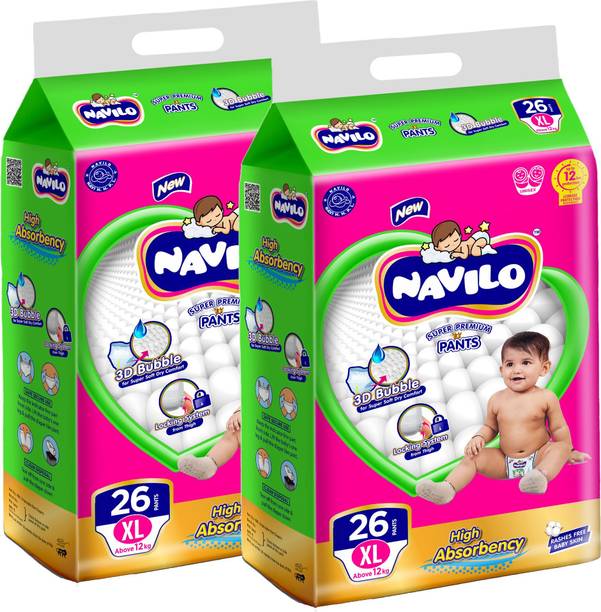 navilo Super Premium Baby Diaper Pants With 3D Bubble Layer, 12Hr Absorption, 12-17Kg - XL
