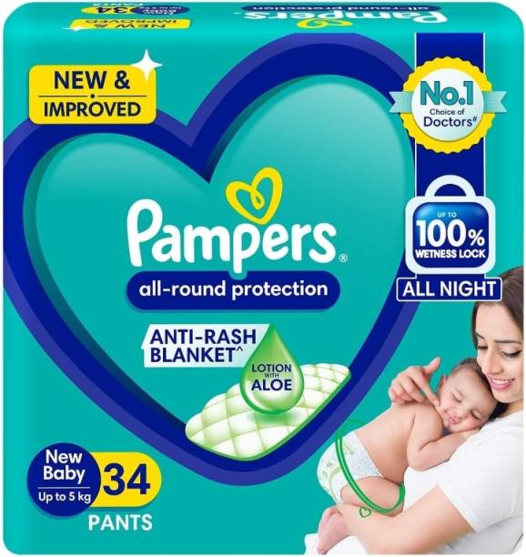 Pampers New Born (NB) 34 Count Anti Rash Blanket Lotion with Aloe Vera Diapers - New Born