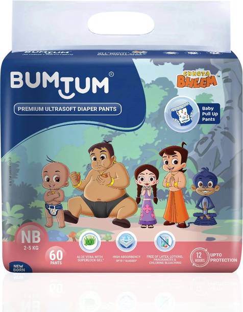 BUMTUM Premium Baby Pull-Up Diaper Pants with Aloe Vera ,Wetness Indicator and 12 Hours Absorption - New Born - New Born