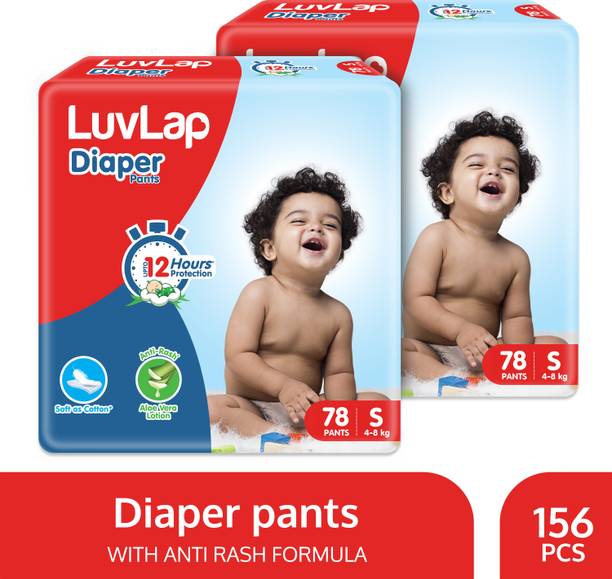 LuvLap Diaper Pants Small (SM) 4 to 8Kg, Super Jumbo Pack, Baby Diaper Pants, Pa