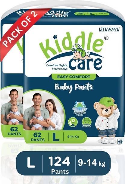 Kiddle Care Easy Comfort Baby Diaper Pants | Large (L) | 9-14 Kg | Pack of 2 - L