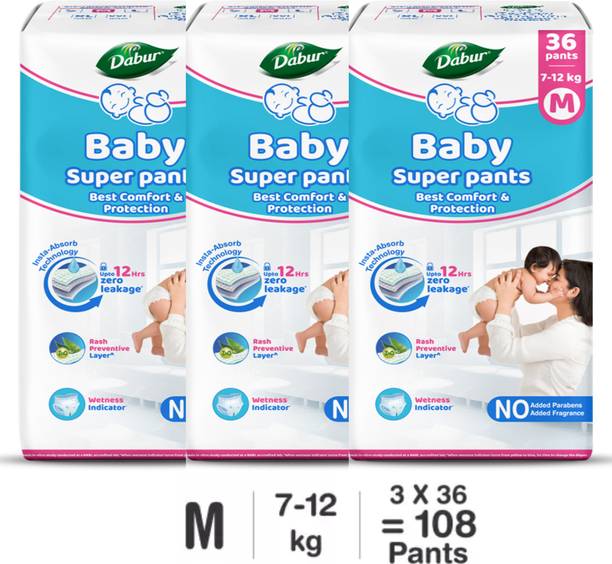 Dabur Baby Super Pants | Diaper Infused with Aloe Vera, Shea Butter & Vitamin E | Insta-Absorb Technology - M