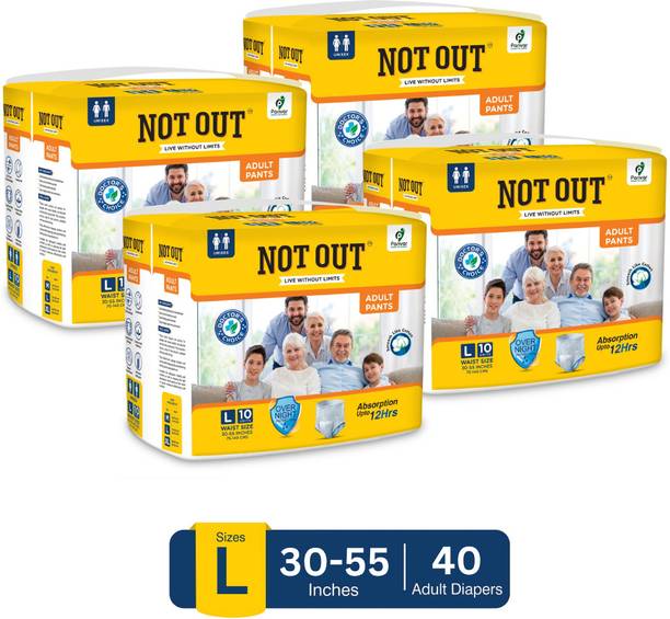 NOT OUT Pant Style Adult Diaper | Waist Size 30-55 Inch | 12-Hour Overnight Protection - L
