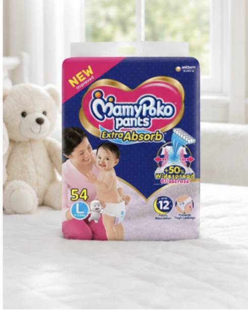 MamyPoko |All Night Absorb Pants Style Baby Diaper Large(L) 54 count 9-14 Kg' - L