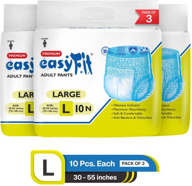 easyFit Adult Diaper Pants | Waist 30-55 inch (75-140 cm) | Unisex | Leak Proof Adult Diapers - L